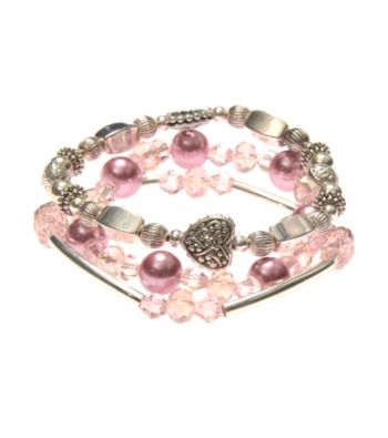 L&J Accessories Three Pink Pearl and Glass Stretch Bracelets