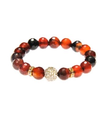 L&J Accessories Brown Topaz Glass Agate Stretch Bead Bracelet with Pave Fireball
