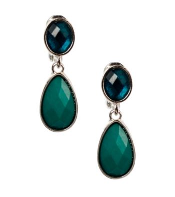 Napier® Silvertone and Blue Multi Colored Double Drop Clip Earrings