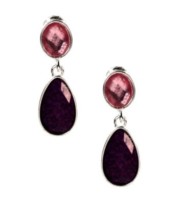 Napier® Silvertone and Purple Multi Colored Double Drop Clip Earrings
