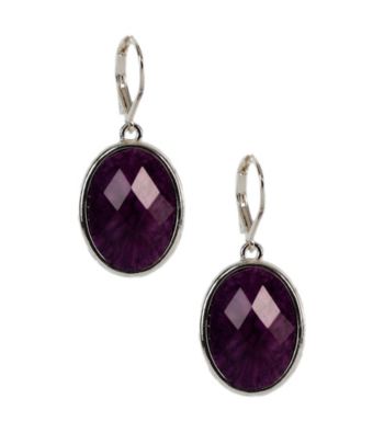 Napier® Silvertone and Purple Multi Colored Leverback Drop Pierced Earrings
