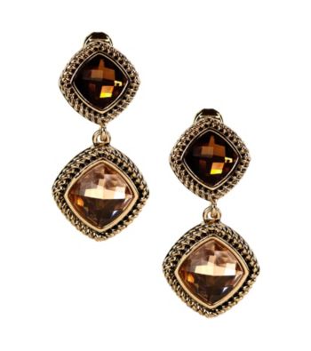 Napier® Goldtone & Multi Colored Brown Peach Double Drop Clip Earrings