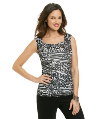 Relativity® Career Asymmetrical Pleat-Shoulder Mesh Top