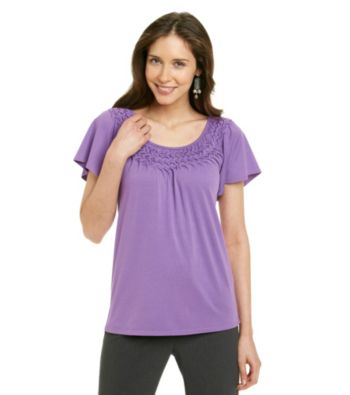 Notations® Scoop Neckline Flutter Sleeves Top
