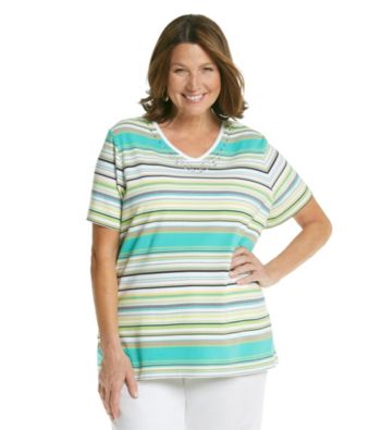 Breckenridge® Plus Size V-Neck Stripe Tee