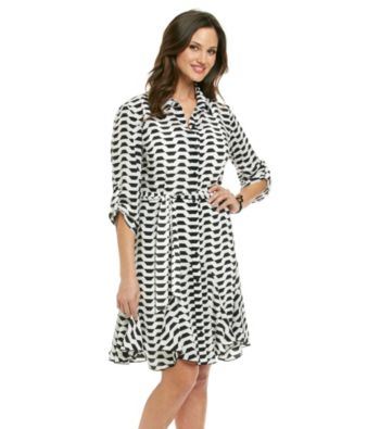 AGB® Black White Geo Printed Shirt Dress