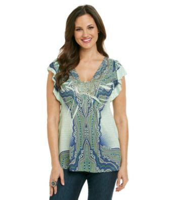 Oneworld® Flutter Sleeve Babydoll Henley Tee