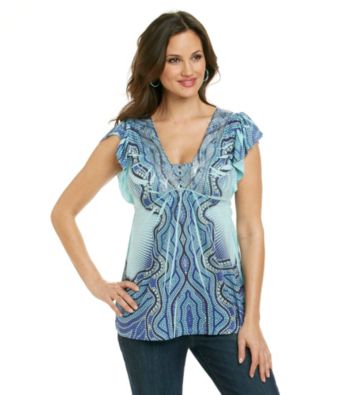 Oneworld® Flutter Sleeve Babydoll Henley Tee
