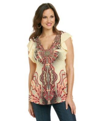 Oneworld® Flutter Sleeve Babydoll Henley Tee
