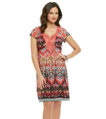 Oneworld® Crochet Neckline Short Dress
