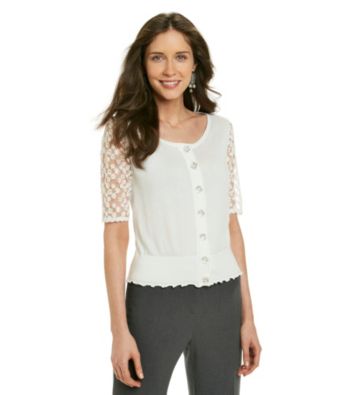 August Silk® Lace Buttondown Cardigan