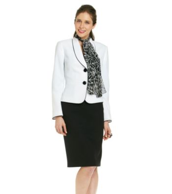 Le Suit® Plus Size Piped Shawl Collar Jacket with Skirt