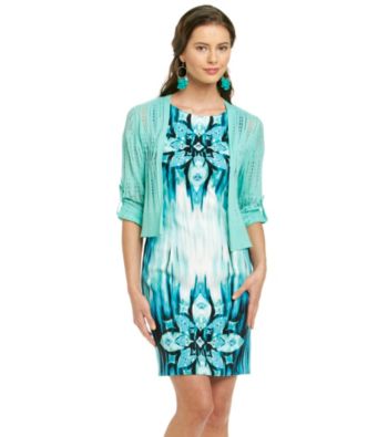 AGB® Medallion Print Dress with Pointelle Sweater