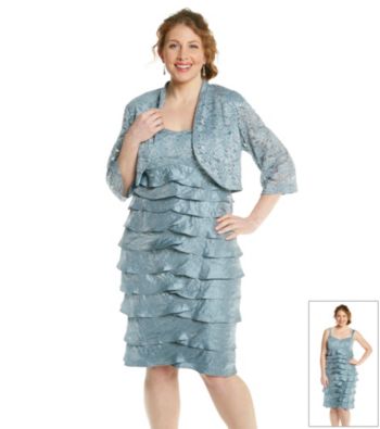 R&M Richards® Plus Size Lace Shutter Jacket Dress