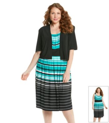 R&M Richards® Plus Size Stripe Knit Dress with Jacket