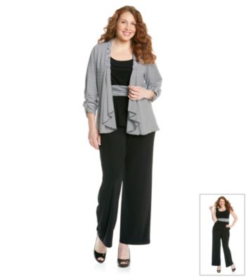 Perceptions Plus Size Striped Pant Set