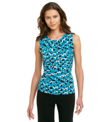 Calvin Klein Petites' Sleeveless Printed Pleat Neck Top