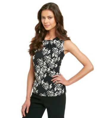 Calvin Klein Petites' Sleeveless Printed Pleat Neck Top