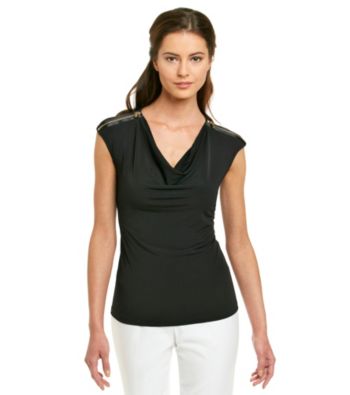 Calvin Klein Petites' Sleeveless Drapeneck Top with Shoulder Zippers