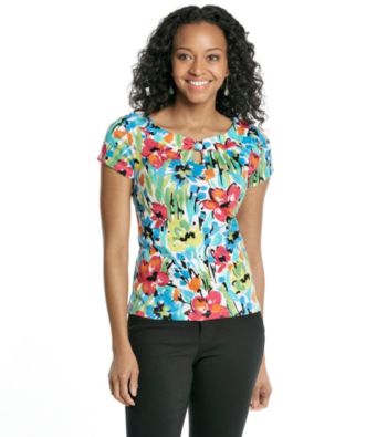 Rafaella® Petites' Cap Sleeve Keyhole Painterly Garden Print Top