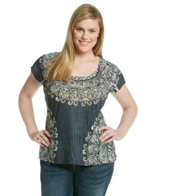 Oneworld® Plus Size Short Sleeve Printed Rain Wash Tee