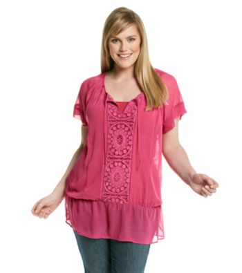 Black Rainn™ Plus Size Peplum Short Sleeve Sheer Top