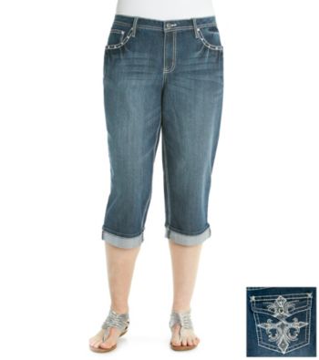 Earl Jeans® Plus Size Embellished Pocket Rolled Denim Capri