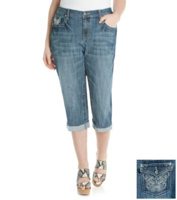 Earl Jeans® Plus Size Embellished Pocket Rolled Denim Capris