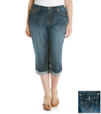 Earl Jeans® Plus Size Embellished Pocket Rolled Denim Capris