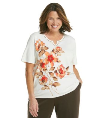 Alfred Dunner® Plus Size Splitneck Beaded Floral Top