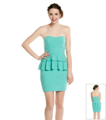 Emerald Sundae® Juniors' Mint Strapless Peplum Dress