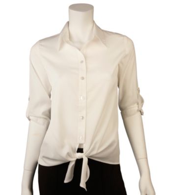 A. Byer Juniors' Roll Sleeve Tie Front Shirt