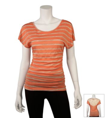A. Byer Juniors' Lace Back Striped Ruched Top