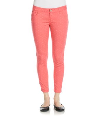 Celebrity Pink Juniors' Polka Dot Print Stretch Sateen Ankle Skinny Jeans