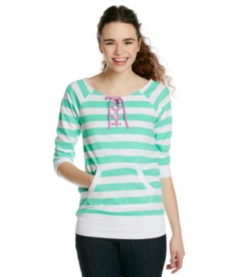 Grane Juniors' Striped Lace Up Neckline Fleece Pullover