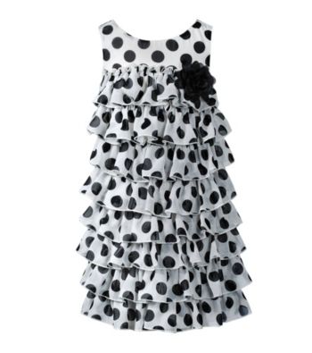 Sweet Heart Rose® Girls' 4-6X Black/White Tiered Polka-Dot Chiffon Dress