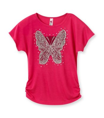 Beautees Girls' 7-16 Pink Butterfly Emblem Tee