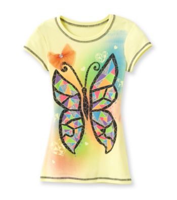 Beautees Girls' 7-16 Yellow 3D Butterfly Screen Tee