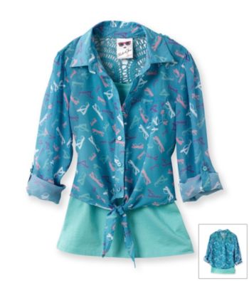 Belle du Jour Girls' 7-16 Green 2-pc. Sunglass Print Tie Front Top