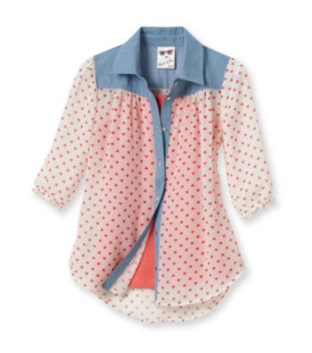 Belle du Jour Girls' 7-16 White Chambray 2-pc. Heart Print Top