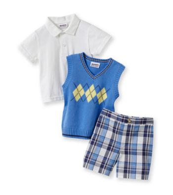 Heartworks Baby Boys' Blue 3-pc. Argyle and Plaid Shorts Set