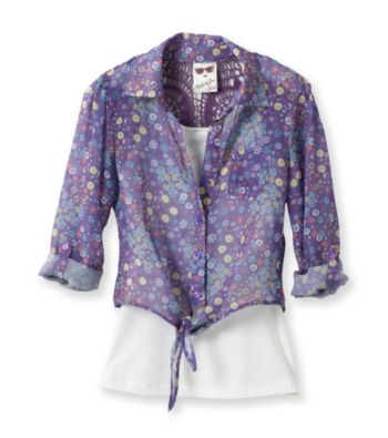 Belle du Jour Girls' 7-16 Purple 2-pc. Floral Print Tie Front Top