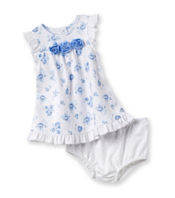 Little Me® Baby Girls' White/Blue Rose Dress Set