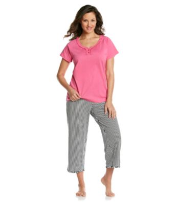 Intimate Essentials® Knit Capri Set - Pink Black/White Stripe