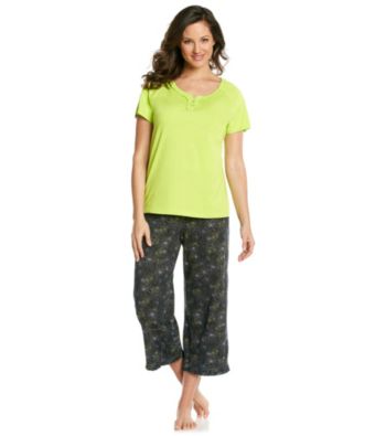 Intimate Essentials® Knit Capri Set - Green Splash Dot