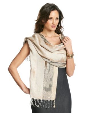 Collection 18 Allover Paisley Jamawar Wrap - Whiteout