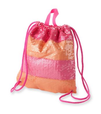 Miss Attitude Pink/Orange Satin Drawstring Backpack with Sequins