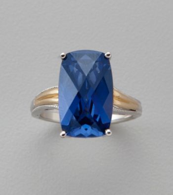 Created Blue Sapphire Ring in Sterling Silver and 14K Gold