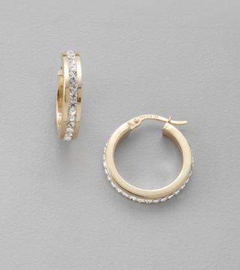 Channel Set Crystal Hoop Earrings in Sterling Silver and 14K Gold