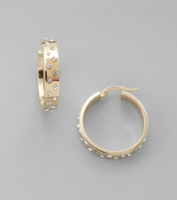 Scattered Crystal Hoop Earrings in Sterling Silver and 14K Gold